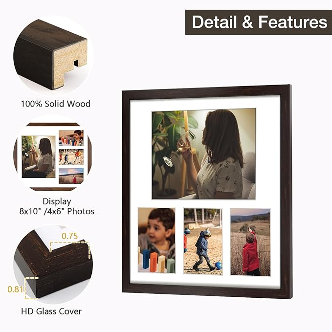 Golden State Art 14x16 Dark Brown Wood Picture Frame - White Mat for 8x10 and 4x6 Photos - Real Glass, Sawtooth Hanger, Swivel Tabs - Wall Mounting - Great for Posters, Weddings, and Engagements