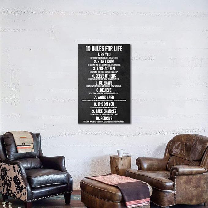 Yatsen Bridge 10 Rules for Life Motivational Wall Art Inspirational Canvas Office Art Decor Positive Black and White Artwork Framed Ready to Hang-24 inch x 36 inch