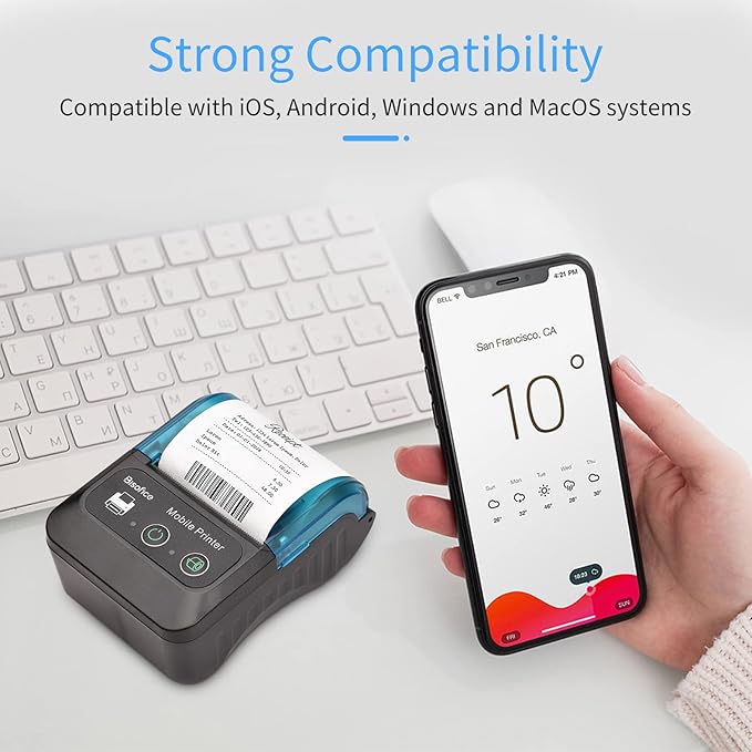 Portable 58mm Receipt Thermal Printer 2 inches Mini Mobile Pocket Printers with 6 Thermal Paper Roll USB&Wireless BT Connection Compatible with Windows/Android/iOS for Office Market