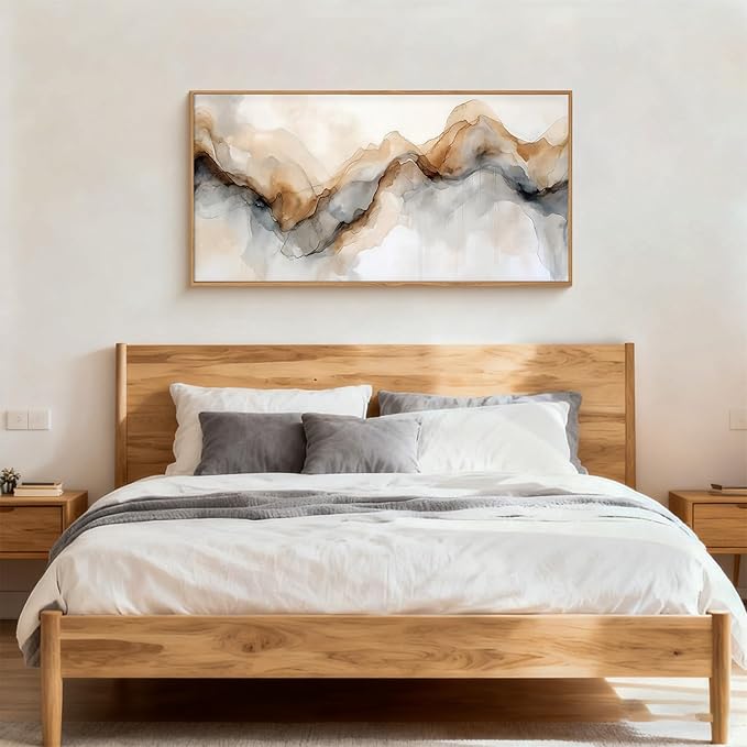 Ausril Abstract Neutral Framed Canvas Wall Art Set, Retro Watercolor Landscape Wall Decor, Modern Texture Art Prints, Minimalist Nature Wall Painting for Living Room, Bedroom, Office 20×40inches