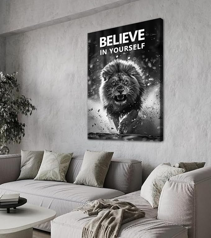 Yatsen Bridge Large Inspirational Canvas Wall Art Motivational Running Lion Poster Wall Decor BELIEVE IN YOURSELF Print Artwork for Office Study Living Room Bedroom Decoration Easy to Hand 28x44inch