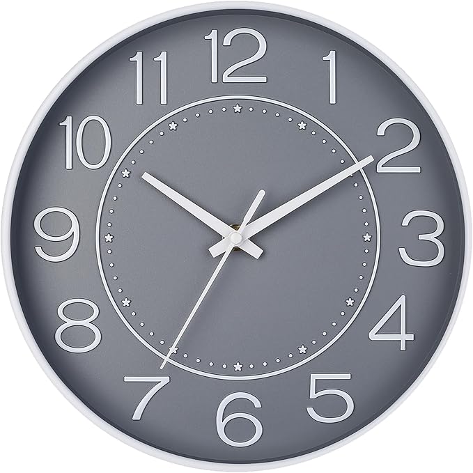 HZDHCLH Modern Wall Clocks Battery Operated,10 inch Small Wall Clock forSilent No Ticking Clock for Wall, Living Room Bedroom Kitchen Office Nursery Decor (Grayish White)
