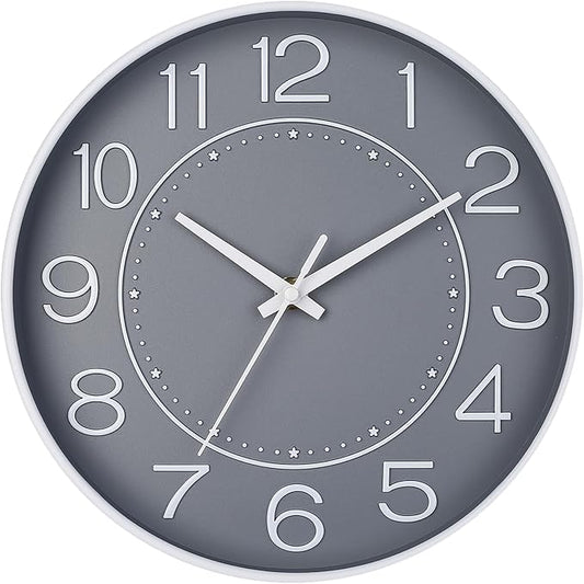 HZDHCLH Modern Wall Clocks Battery Operated,10 inch Small Wall Clock forSilent No Ticking Clock for Wall, Living Room Bedroom Kitchen Office Nursery Decor (Grayish White)