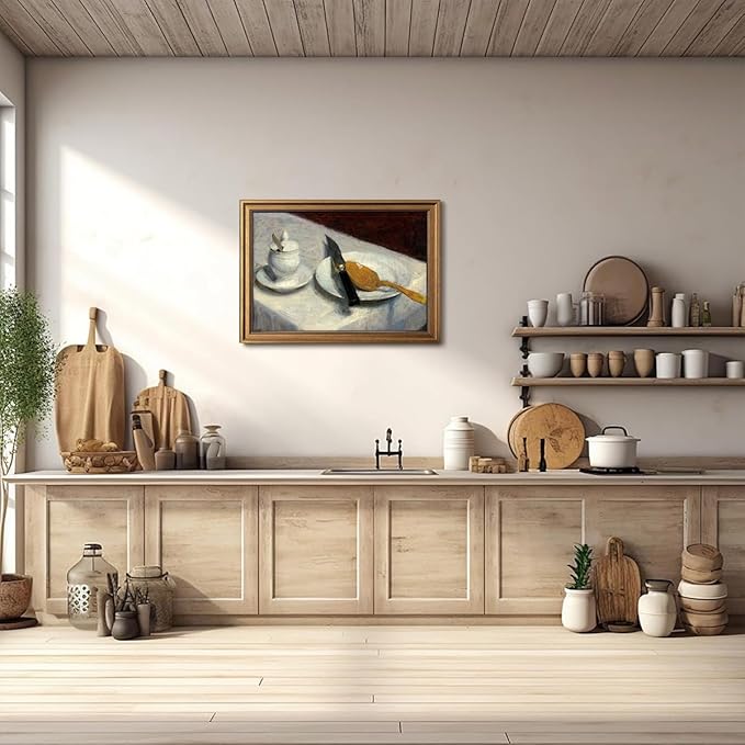 Gold Framed Wall Art Vintage Canvas Wall Art Before Meals Still Life Artwork Prints Picture for Living Room Bedroom Farmhouse Bathroom Office Decor, 16x24