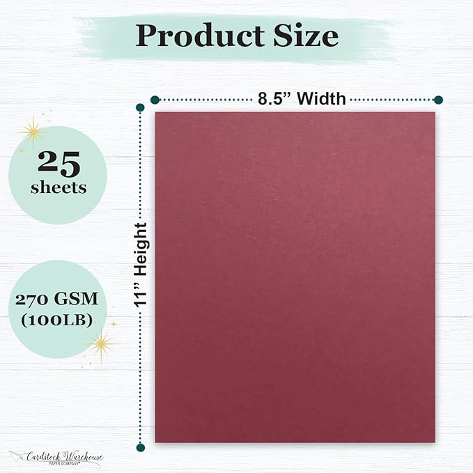 Cardstock Warehouse Foundations 100% Recycled Paver Red Burgundy Cardstock Paper - 25 Sheets 8.5 x 11” - 100 Lb/270 GSM Premium Red Card Stock for Card Making Laser Inkjet Printing & DIY Projects
