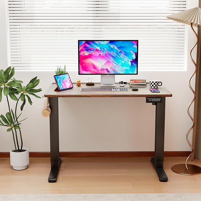 PayLessHere Electric Standing Desk 40x24 Inch Height Adjustable Desk Large Space Office Computer Desk with Headphone Holder 2 Memory Function for Home Office,Brown