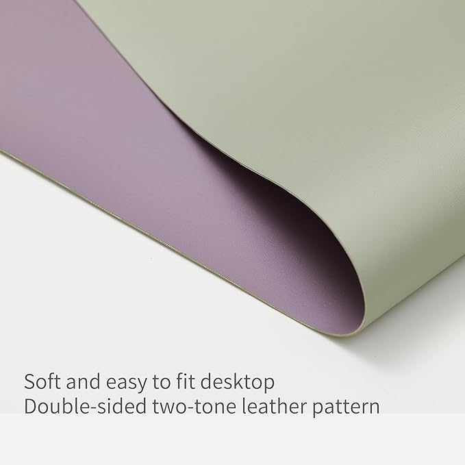 RENMTURE Double-Sided Two-Tone Faux Leather Desk mat Desktop Organization and Accessories Home and Office Large Mouse pad Game and Work (Matcha Green/Lavender Purple, 32"x16")