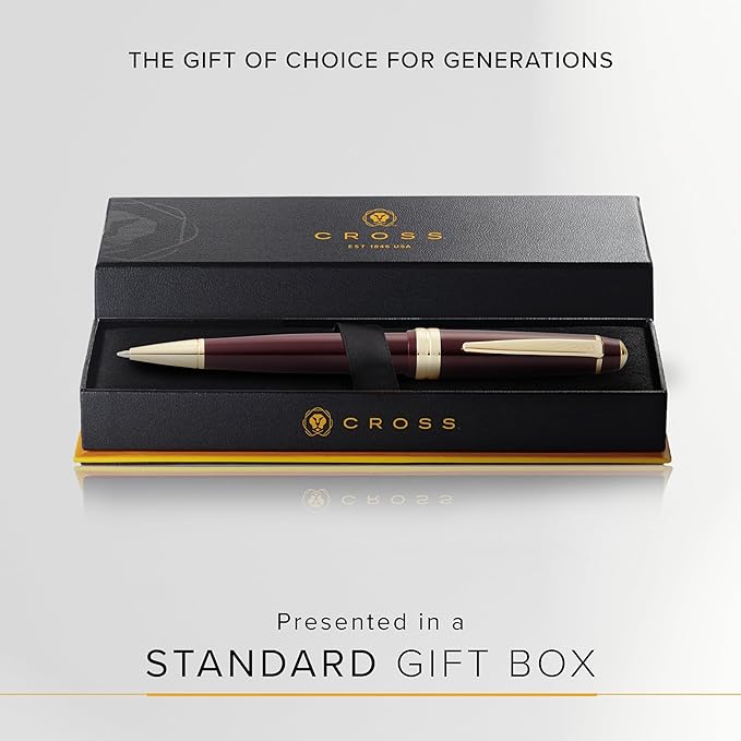 Cross Bailey Light Polished Burgundy Resin and Gold Tone Ballpoint Pen - Professional Pen for Effortless Writing - Journaling, Note-Taking & More - Black Ink - Easy Handling