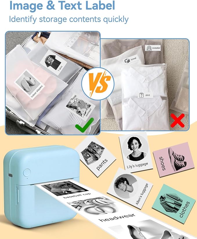 Aptika Label Maker - Mini Portable Sticker Printer with 14 Rolls Self-Adhesive Thermal Papers, Labeller Machine for Home Office Study Business Texts Journal, Blue