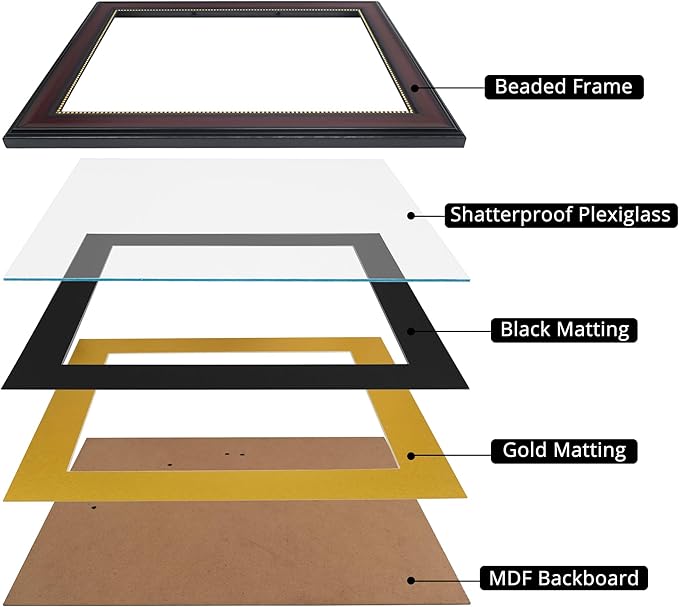GraduationMall 8.5x11 Diploma Frame with Black over Gold Mat or Display 11x14 Document without Mat, UV Protection Acrylic, Mahogany with Gold Beads, Set of 2