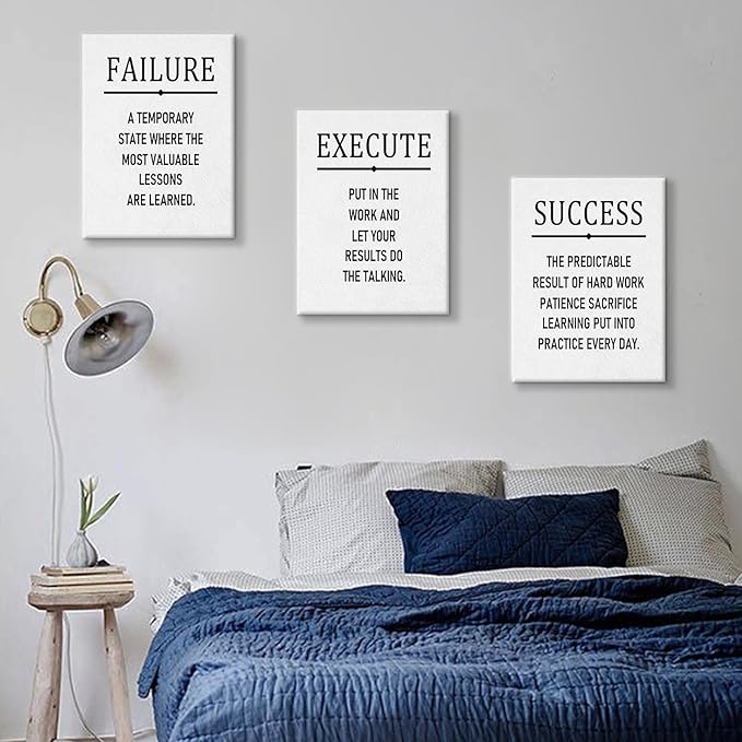 Inspirational Canvas Wall Art 3 Pieces Posters Print Execute Failure Success Motivational Entrepreneur Quotes Picture Painting for Modern Home Bedroom Office Artwork Ready to Hang [36''W x 16''H]