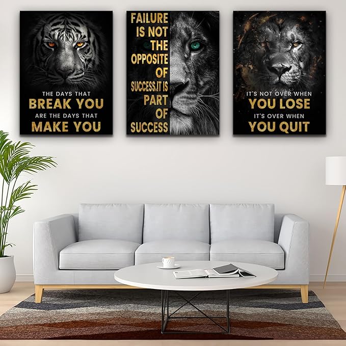 Inspirational Motivational Posters - Framed Canvas Art Set for Office, Living Room, Bedroom - (36''W x 16''H)