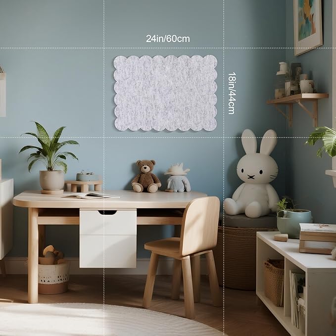 Scalloped Bulletin Board, 24 x 18 Inches Felt Pin Board - Decorative Cork Alternative for Wall, Foldable Picture Self-Adhesive Vision Prayer Board with 20 Pushpins - Marble White