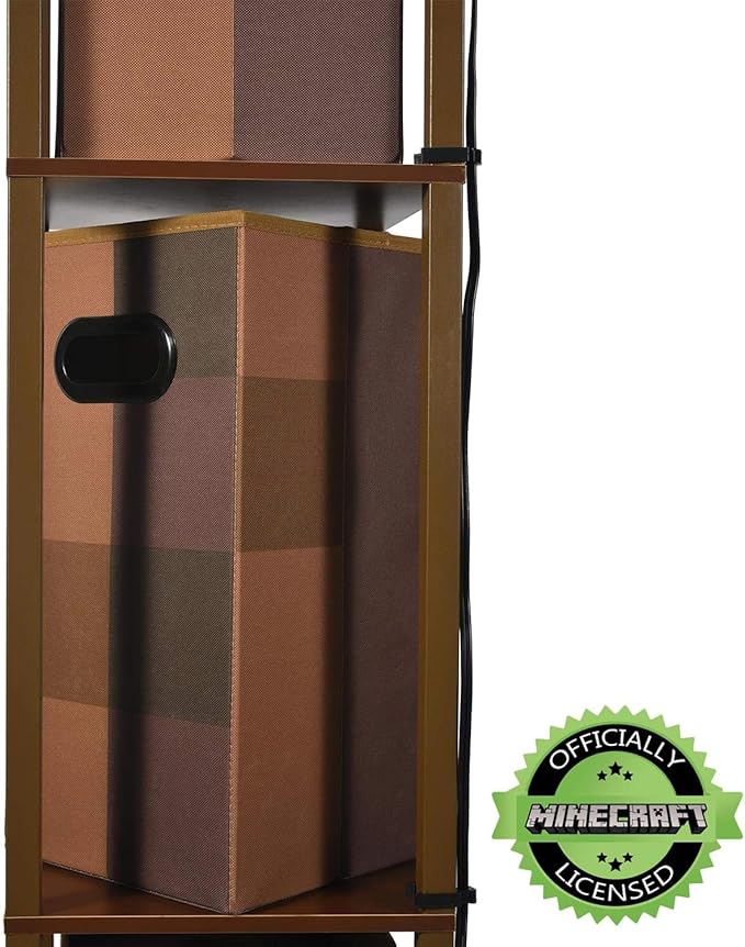 Minecraft Brownstone Torch 5-Foot Standing Floor Lamp and Storage Unit | Includes 3 Cube Organizer Storage Bins