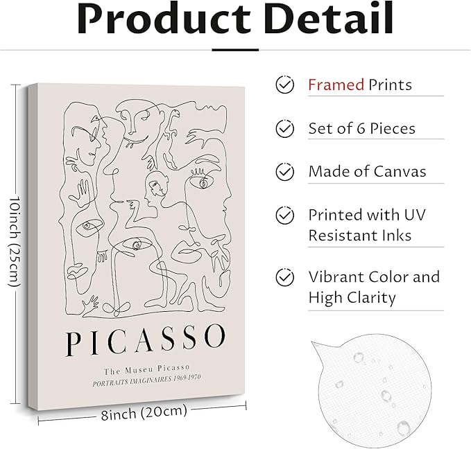 Henri Matisse Wall Art Prints Flower Abstract Canvas Pictures Aesthetic Beige Wall Art Decor Matisse Picasso Poster Gallery Vintage Painting Artwork for Bedroom 8x10 Inch Set of 6 Ready to Hang