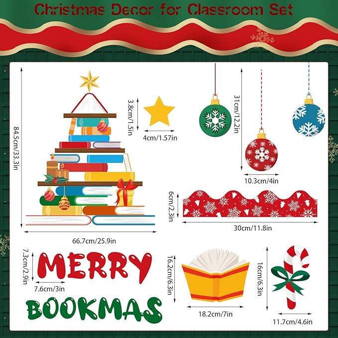 79pcs Christmas Bulletin Board Decoration Set,Xmas Tree Paper Cutouts Bulletin Board for Classroom Holiday Decorations School Reading Room Wall Door Xmas Decor