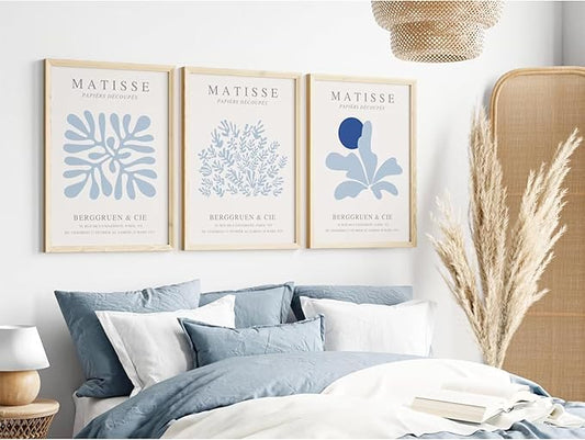 Youillne Henri Matisse Wall Art Prints Abstract Aesthetic Canvas Wall Art Blue Wall Decor Abstract Matisse Poster Minimalist Pictures Flower Market Painting for Bathroom 12x16 Inch Unframed Set of 3