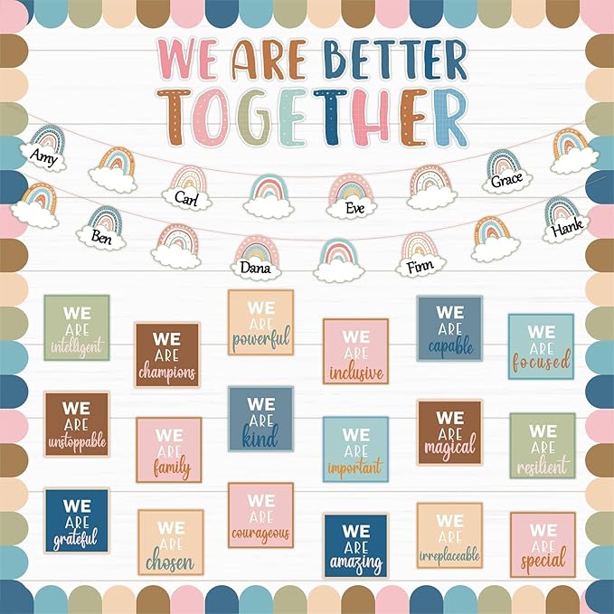 Boho Affirmation Station Bulletin Board Set Motivational Together We are Better Bulletin Board Inspirational Positive Sayings Cutouts Classroom Decor for Back to School Decor Wall Door