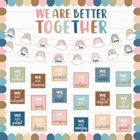 Boho Affirmation Station Bulletin Board Set Motivational Together We are Better Bulletin Board Inspirational Positive Sayings Cutouts Classroom Decor for Back to School Decor Wall Door
