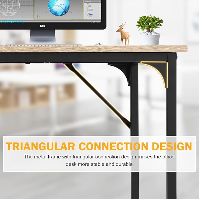 32 Inch Small Computer Desk, Metal-Framed Home Office Desk, Modern Study Table for Home Office Study and Writing,Nature