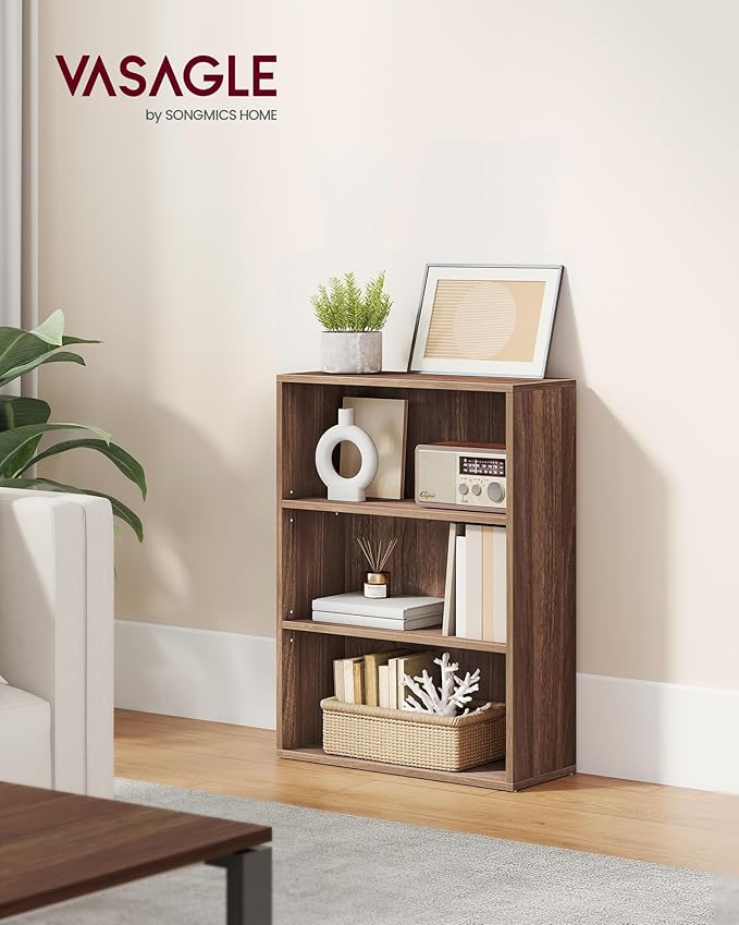 VASAGLE Custos Collection - Bookshelf, 3-Tier Bookcase, Book Shelf, Open Storage Shelf, 9.4 x 23.6 x 32 Inches, for Living Room, Home Office, Dining Room, Natural Walnut ULBC163K01