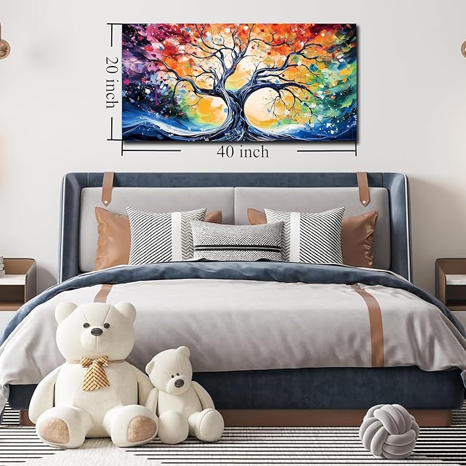 Large Canvas Wall Art Colorful Tree Picture Modern Living Room Bedroom Home Office Wall Decor Framed Canvas Prints Ready to Hang Size 20x40