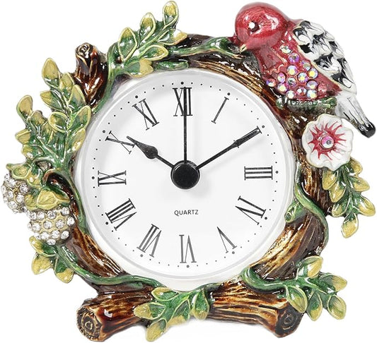 Mini Tabletop Clock, Decorative Vintage Floral Metal Table Clock with Battery Operated for Bedside, Table, Living Room, Home and Office