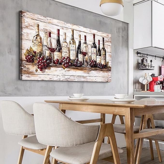QIYILEXWART Canvas Wall Art For Living Room Large Wall Decor For Kitchen Bedroom Decorations Farmhouse Pictures Wine Bottle Painting Stretched And Framed Artworks Room Ready To Hang