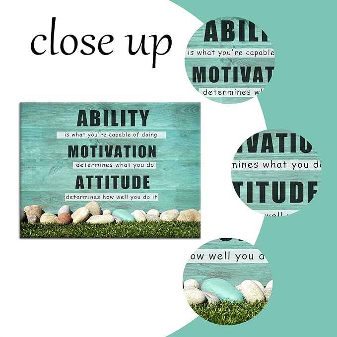 Inspirational Canvas Wall Art Ability Motivation Attitude Positive Noun Quote Poster Print Motivational Painting Artwork for Bedroom Office Classroom Wall Decor Framed Ready to Hang [24''Wx18''H]