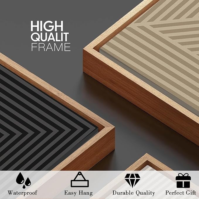 BINCUE Large Neutral Canvas Wall Art,Modern Abstract Framed Wall Art Boho,Mid Century Art Print,Minimalist Wall Painting Geometric,Vintage Beige Artwork for Living Room Bedroom Bathroom Home 16''x24'' Set of 3