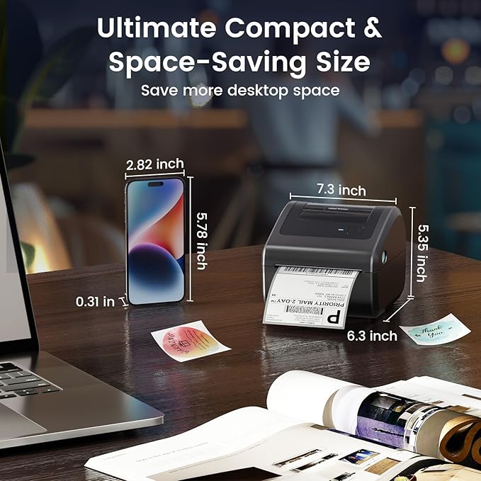 Bluetooth Shipping Label Printer with 3 Roll Labels, D450BT Thermal Label Printer 4x6 for Small Business, Thermal Printers Come with 750PCS 4x6‬ White Labels (250 Labels/Roll)
