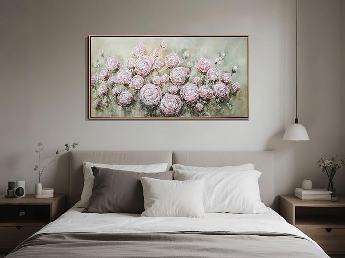 Arjun Flowers Wall Art Framed Canvas Art Wall Decor Living Room, Roses Floral Painting Textured Large Bedroom Artwork Picture Home Office Dining Room, 48"x24"