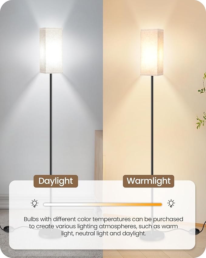 2 Pack Floor Lamp, Pole Lamp with Foot Switch, Modern Standing Lamp Lampshade, Minimalist Freestanding Lamp (Bulb Not Included), for Living Room, Bedroom Office, Black and Beige E07LDP205