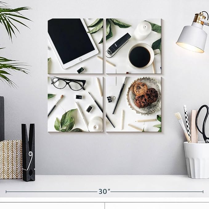 ElephantStock - Workspace Wall Art - Square Multi Panel Canvas - 4 Piece Home Office Wall Decor - Photography Profession Multi Piece Wall Art - Brown And Green Decor - 18" x 18"