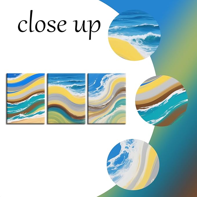 Abstract Canvas Wall Art Colorful Sandy Beaches Poster Print Ocean Graffiti Picture Painting for Home Office Parlour Living Room Kitchen Wall Decor Artwork Decorative Ready to Hang [36''W x 16''H]