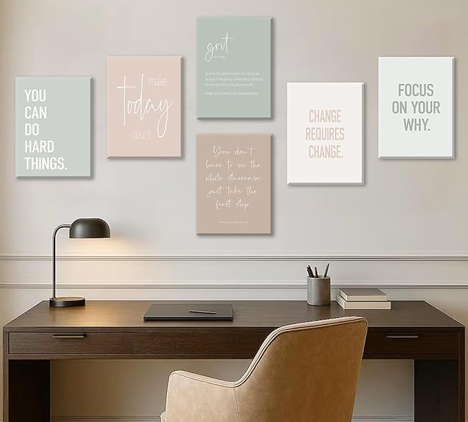 Set of 6 Inspirational Motivational Office Wall Decor Poster Prints, Minimalist Pastel Wall Art, Positive Affirmations Team Teamwork Difference Maker Wall Picture, 12"x16" Ready To Hang