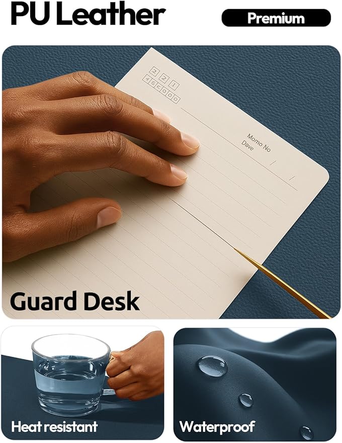 YSAGi Leather Desk Protector, Office Mat, Large Mouse Mat, Non-Slip PU Leather Blotter, Laptop Pad, Waterproof Writing Pad for Office and Home (Dark Blue, 35.4" x 17")