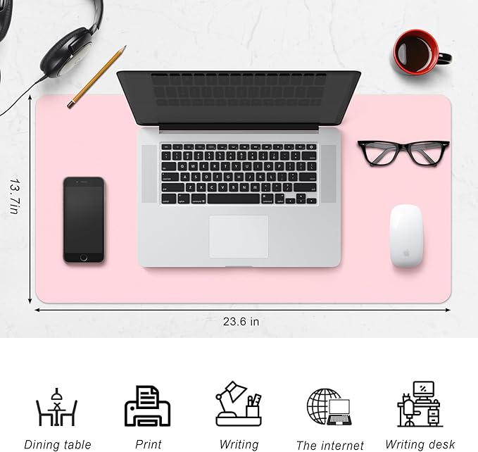 Leather Desk Pad Protector,Non-Slip Desk Pad,on-Slip PU Leather Large Mouse Pad,Easy Clean Desk Protecor Mat,Writing Pad for Office Work/Home/Decor(Blue, 23.6" x 13.7")