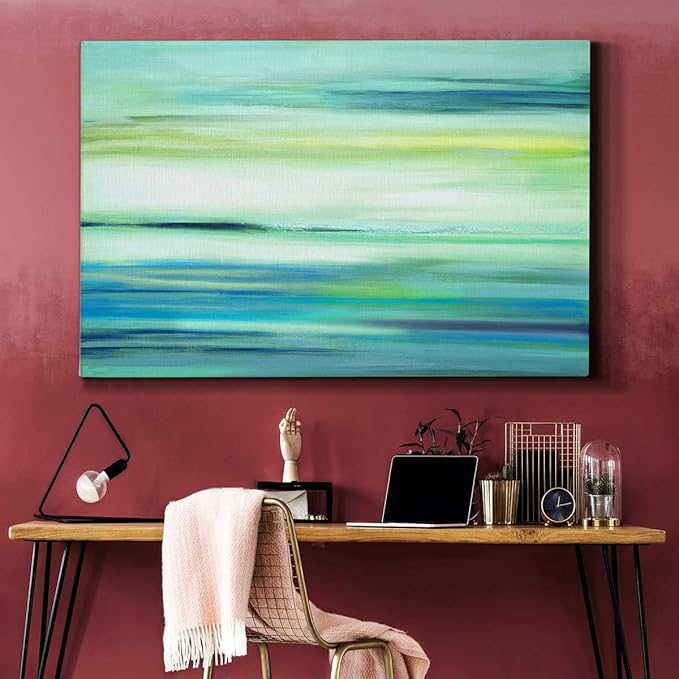 Landscape Wall Art Premium Gallery Wrapped Canvas Abstract Ocean Forest Modern Artwork Decoration for Living Room Kitchen Bathroom Office, Ready to Hang