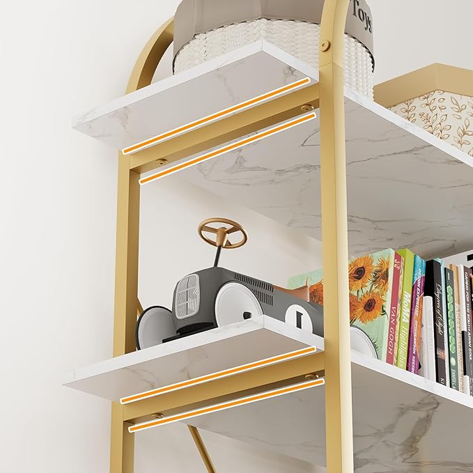 6 Tier Bookshelf, 83" Tall Arched Bookcase, Tall Book Shelf with Metal Frame, Modern Display Standing Shelf for Living Room, Home Office, Bedroom, Gold