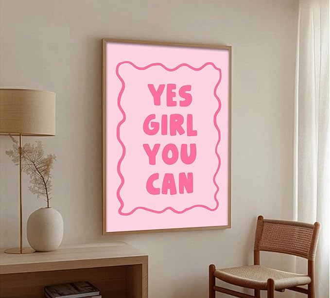 6Pcs Pink Inspirational Wall Art Contemporary Home Workspace Wall Decor Pictures Yes, you can Motivational Quotes Phrases Poster Prints for Bedroom Apartment Home Decoration 8x10inch unframed