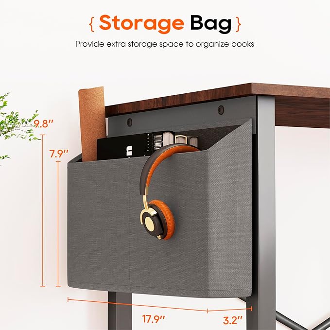 FDW 50 Inch L-Shaped Desk,Gaming Desk Computer Desk with Side Storage Bag & CPU Stand,Corner Desk for Home Office,Bedroom,Writing & Gaming,Brown