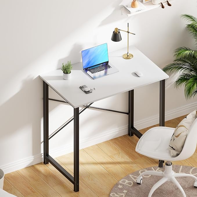 OLIXIS 32 Inch Small Computer Work Desk with X-Shaped Reinforcement, Gaming Study Writing Table for Home Office Small Space, Metal Frame, Black&White