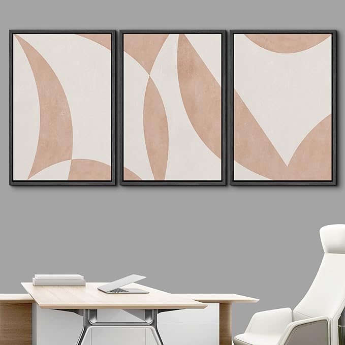 IDEA4WALL Framed Canvas Print Wall Art Set Art Deco Mid-Century Pastel Tan Polygons Abstract Shapes Illustrations Modern Art Decorative Contemporary for Living Room, Bedroom, Office - 16"x24"x3 Black