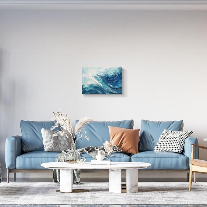 gaosoul Canvas Print Modern Abstract Ocean Paintings Blue and White Wall Art Poster or Living Room Bedroom Hallway Office Decoration 24x16in