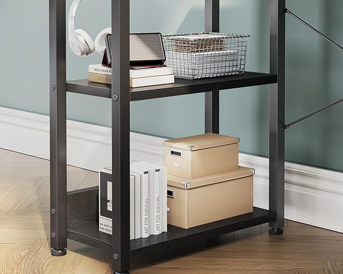 Casaottima 40 Inch Small Computer Desk with 4 Fabric Drawers, Modern PC Desk for Small Spaces, Home Office Desk with Storage Shelves, Black
