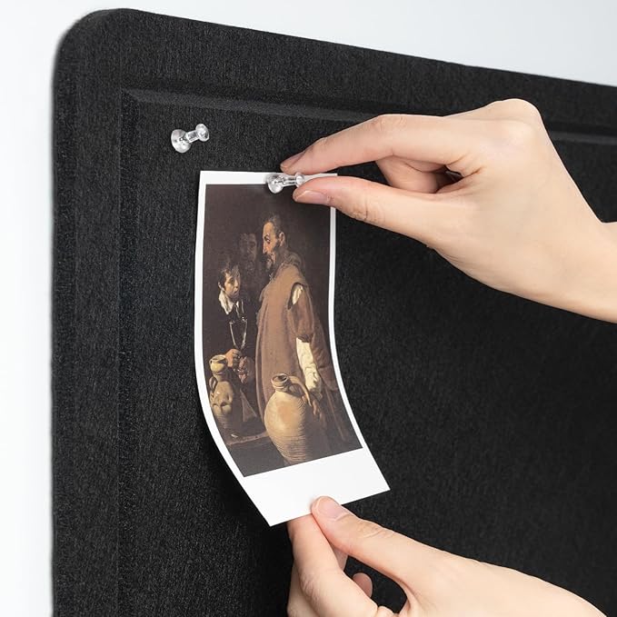 Bulletin Board, 24 x 18 inches Decorative Felt Pin Board, Vision Board Cork Board Alternative for Wall, Foldable Photo Board Self-Adhesive Vision Board Mood Board with 20 Pushpins - Black