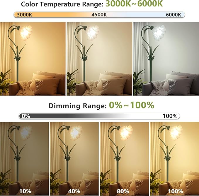 HMVPL Flower Floor Lamp for Living Room, Flower Standing Lamp with Remote Control, Floral Cute Tall Lamp with RGB Bulb, Dimming, Timer, Arc Vintage Floor Lamp for Bedroom Corner Kids Room Reading
