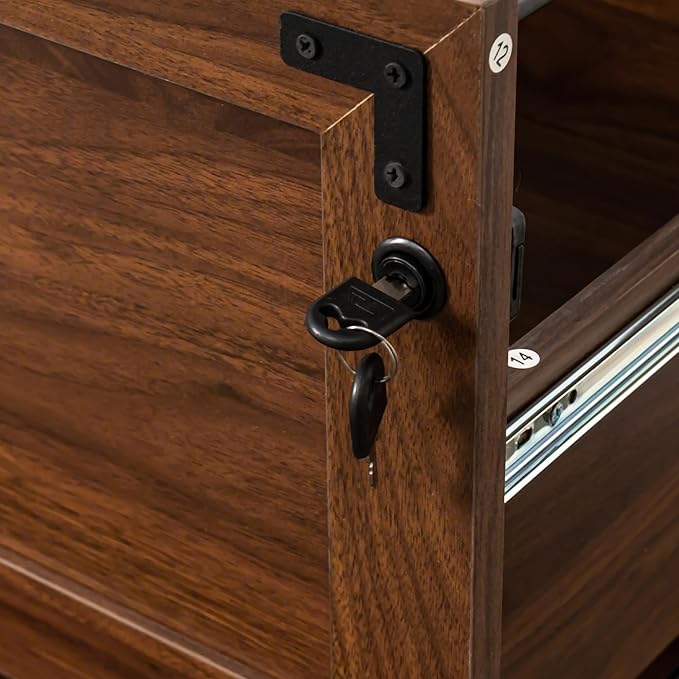 2 Drawer File Cabinet with Lock, Home Office Filing Organizer, for Letter Legal A4 Size Labeled Folders File Folder Storage, Wood Lateral Filing Cabinet (Walnut-W31.5*D20*H28.98in)