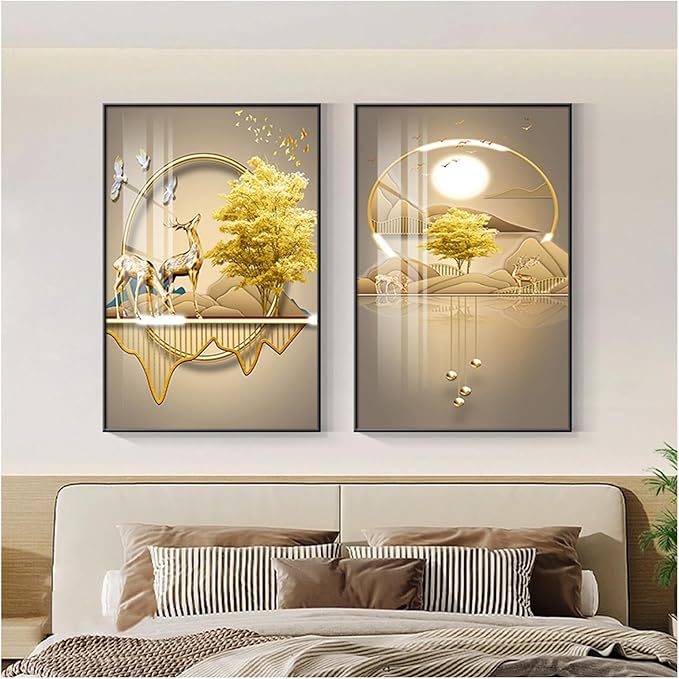Wall Art for Office Framed Decorative Oil Painting Set Posters for Room Decorative Modern Artwork Ready to Hang 2 Pieces,E,23.6 * 15.7in